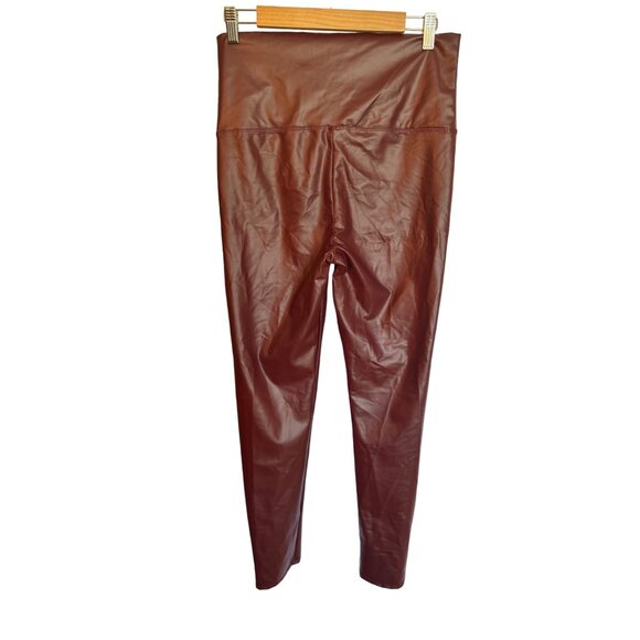 Cherish High-Waisted Maroon Brown Faux Leather Leggings City Wet look Matrix  M - Picture 4 of 7